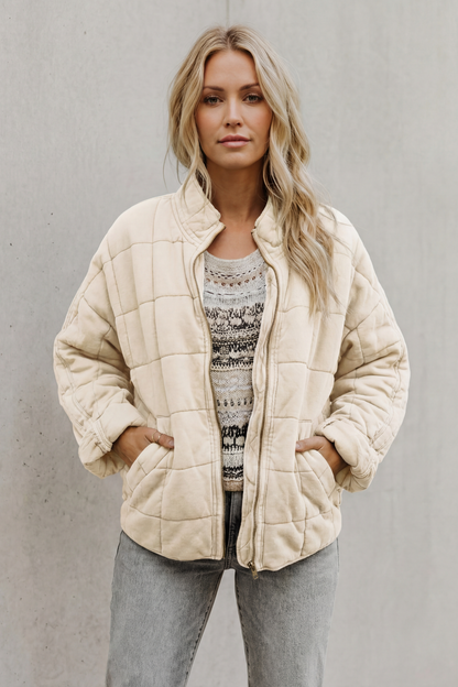 Evelina | Quilted Jacket Olive Green Oversized Zip-Up for Women