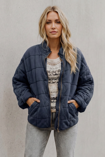 Evelina | Quilted Jacket Olive Green Oversized Zip-Up for Women