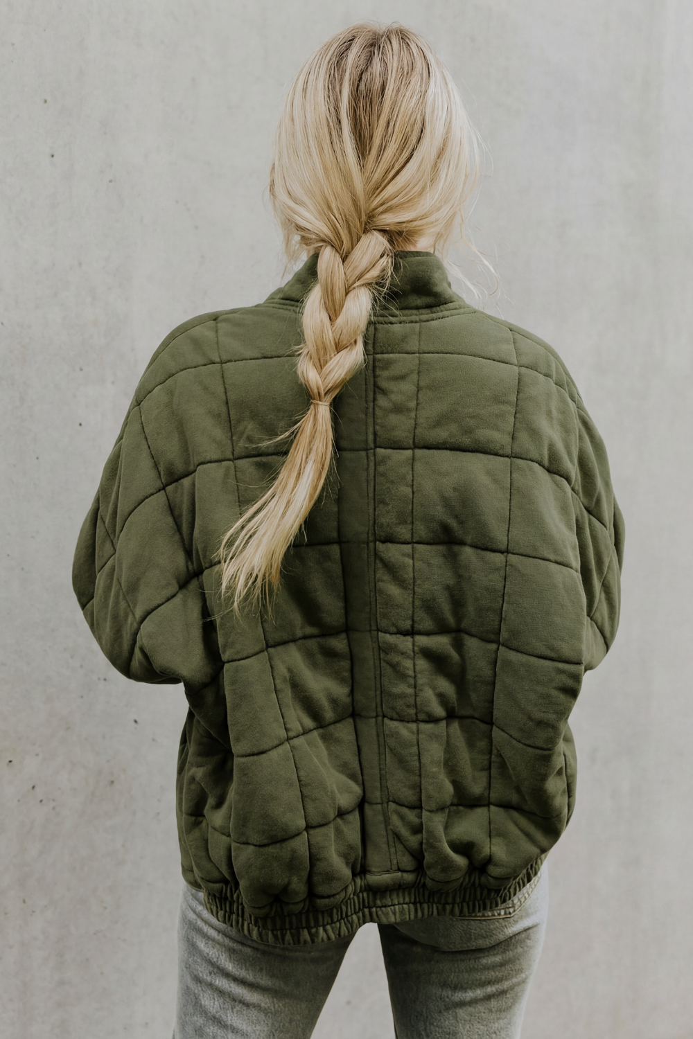 Evelina | Quilted Jacket Olive Green Oversized Zip-Up for Women