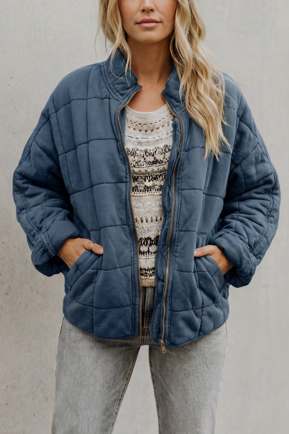 Evelina | Quilted Jacket Olive Green Oversized Zip-Up for Women