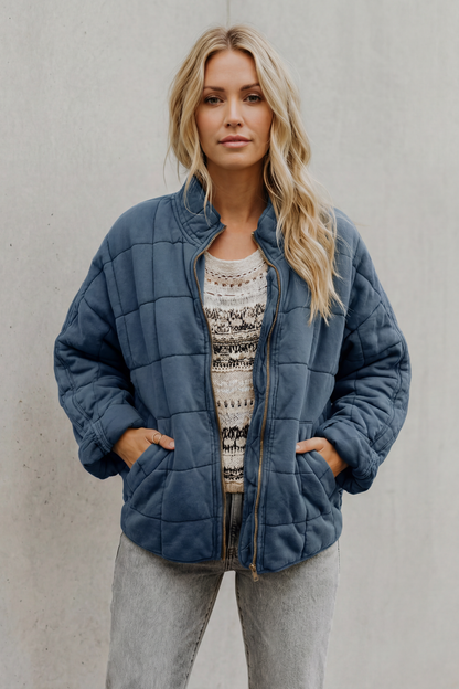 Evelina | Quilted Jacket Olive Green Oversized Zip-Up for Women