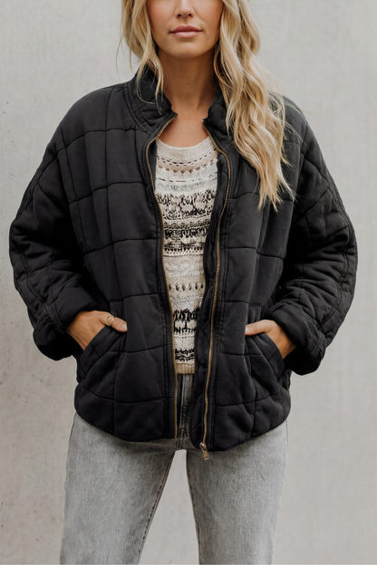 Evelina | Quilted Jacket Olive Green Oversized Zip-Up for Women