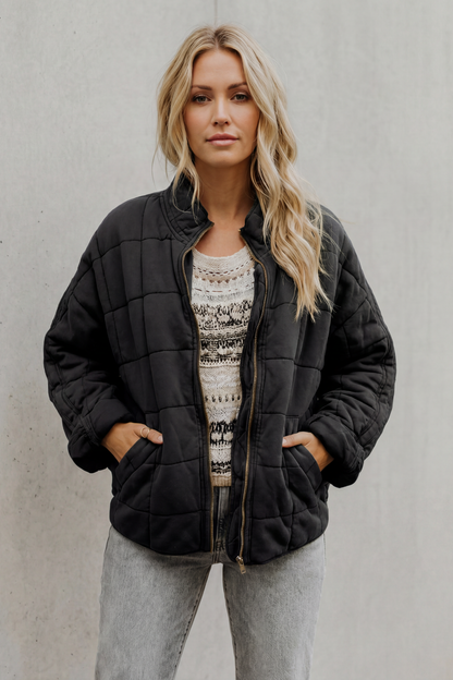 Evelina | Quilted Jacket Olive Green Oversized Zip-Up for Women