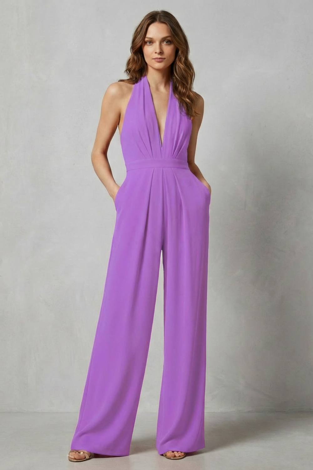 Rosalind | Halter Jumpsuit Red Crepe Wide-Leg Backless for Women