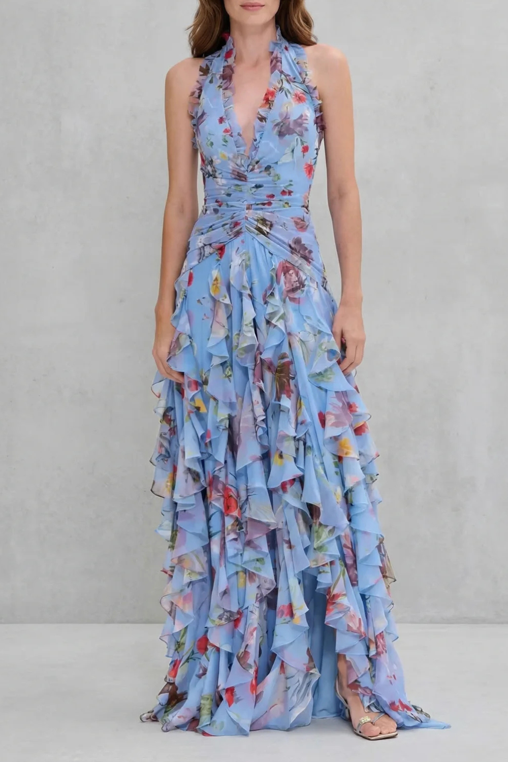 Cecily | Maxi Dress Lilac Floral Chiffon Halter Ruffle for Women
