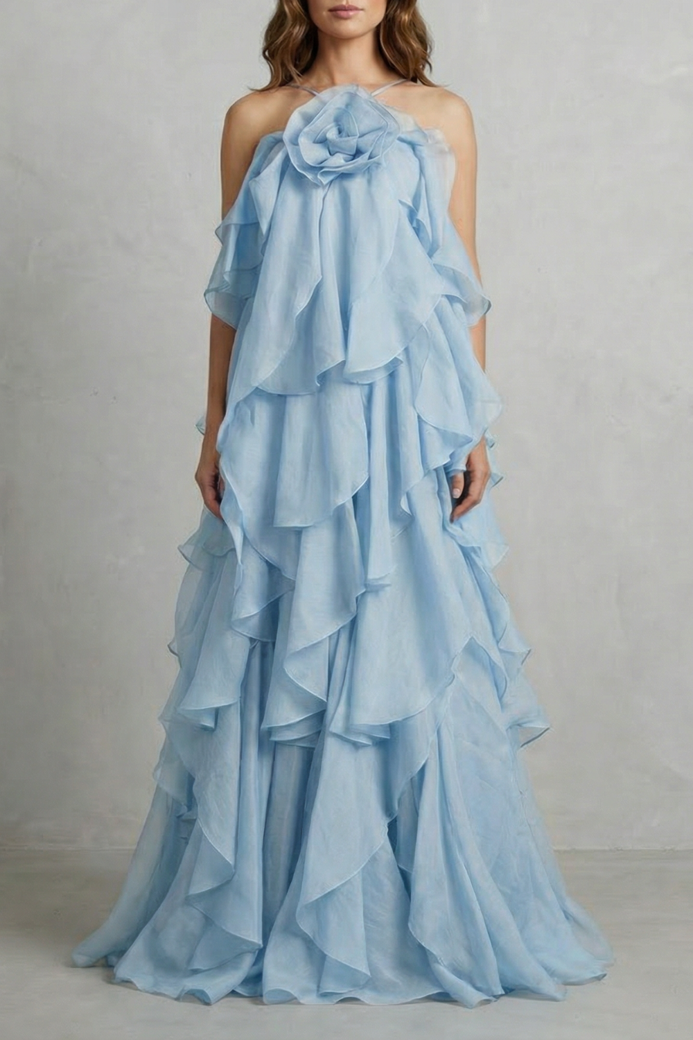 Adelaide | Maxi Dress Terracotta Organza Halter Tiered Ruffle for Women