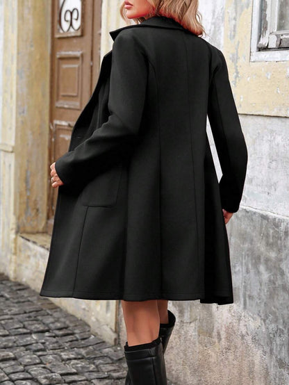 Estella | Double Breasted Coat Black Wool Midi for Women
