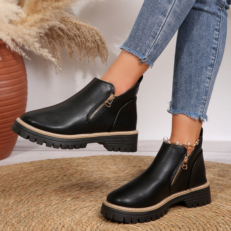 Charity | Ankle Boots Black Vegan Leather Chunky Sole for Women