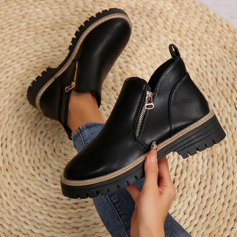 Charity | Ankle Boots Black Vegan Leather Chunky Sole for Women