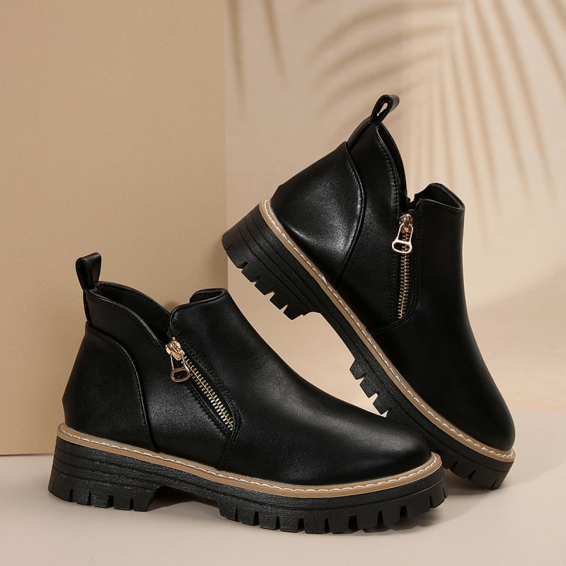 Charity | Ankle Boots Black Vegan Leather Chunky Sole for Women