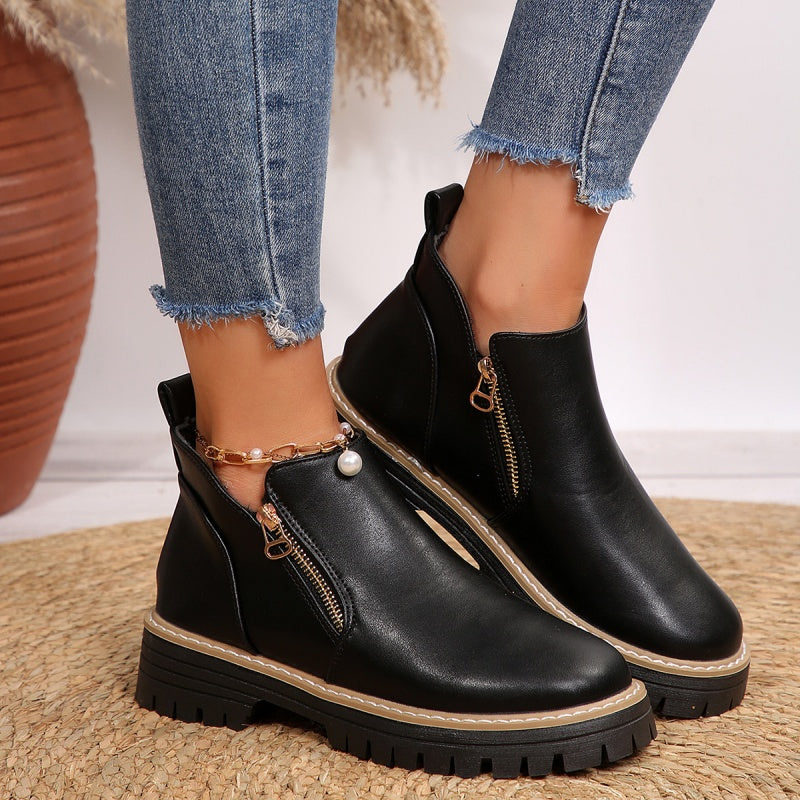 Charity | Ankle Boots Black Vegan Leather Chunky Sole for Women