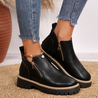 Charity | Ankle Boots Black Vegan Leather Chunky Sole for Women
