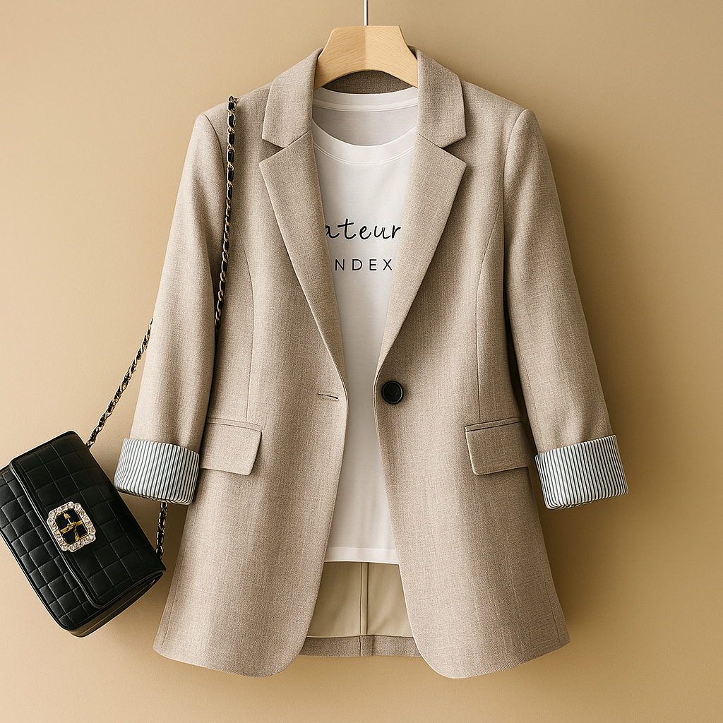 Imogen | Blazer Black Woven Single-Breasted Tailored for Women