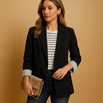 Imogen | Blazer Black Woven Single-Breasted Tailored for Women