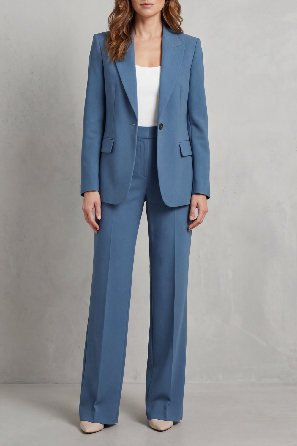 Josephine | Tailored Two-Piece Suit Set Steel Blue Woven Wide-Leg for Women