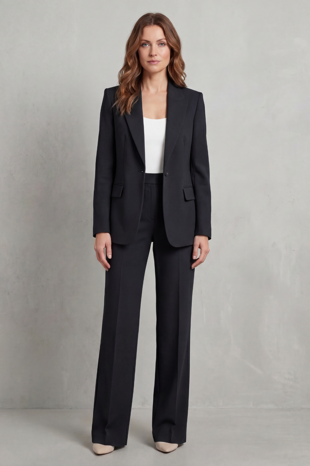Josephine | Tailored Two-Piece Suit Set Steel Blue Woven Wide-Leg for Women