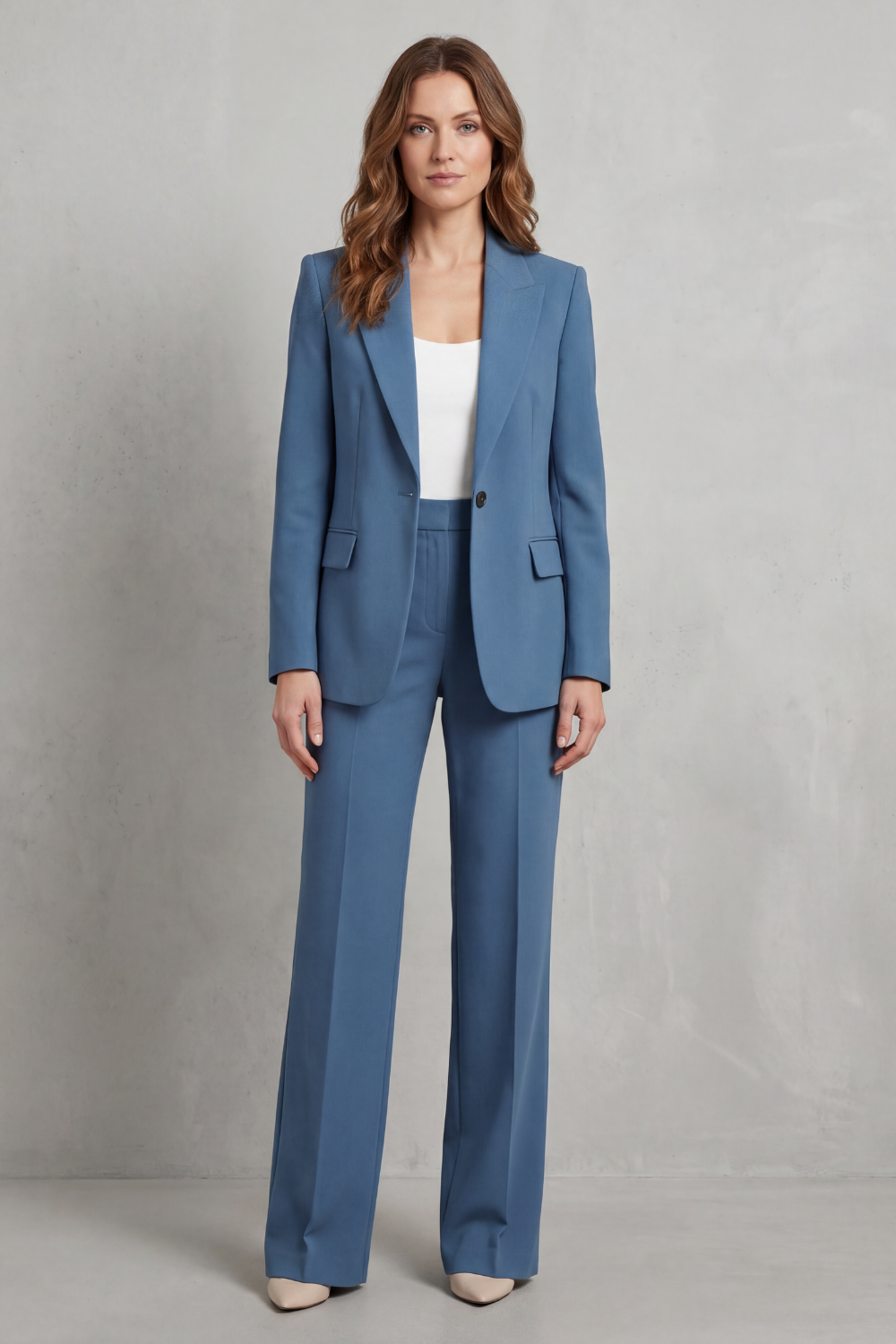 Josephine | Tailored Two-Piece Suit Set Steel Blue Woven Wide-Leg for Women