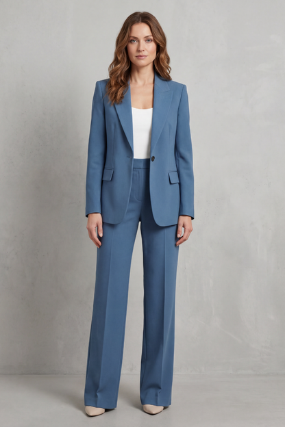Josephine | Tailored Two-Piece Suit Set Steel Blue Woven Wide-Leg for Women