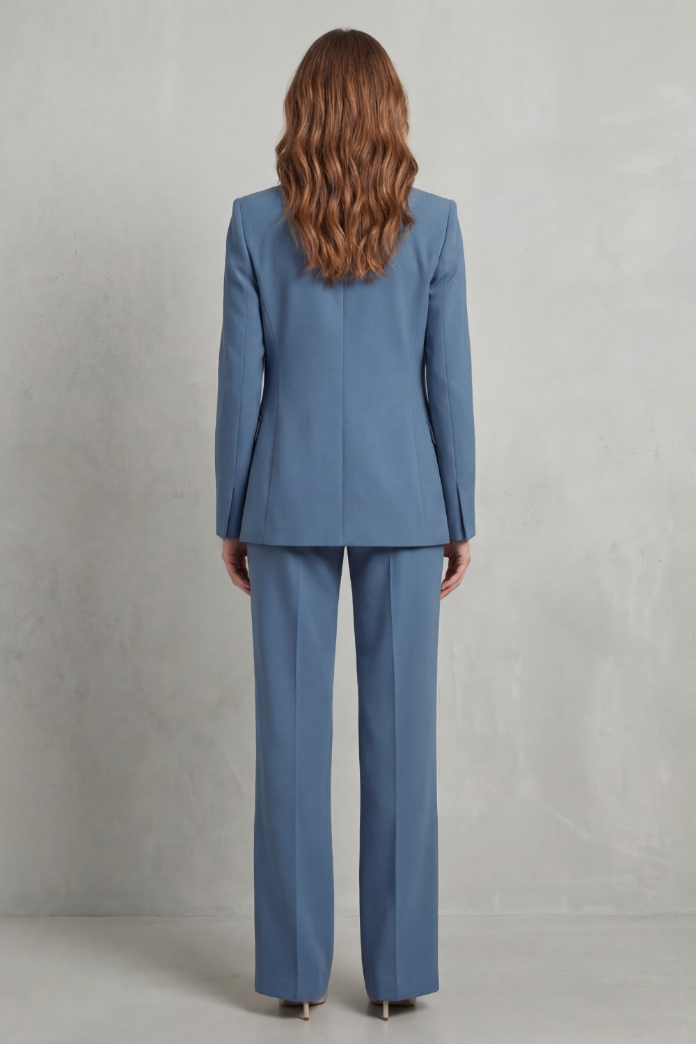 Josephine | Tailored Two-Piece Suit Set Steel Blue Woven Wide-Leg for Women
