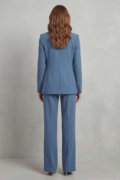 Josephine | Tailored Two-Piece Suit Set Steel Blue Woven Wide-Leg for Women