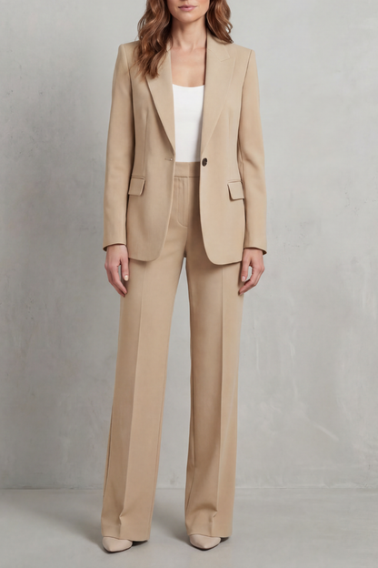Josephine | Tailored Two-Piece Suit Set Steel Blue Woven Wide-Leg for Women