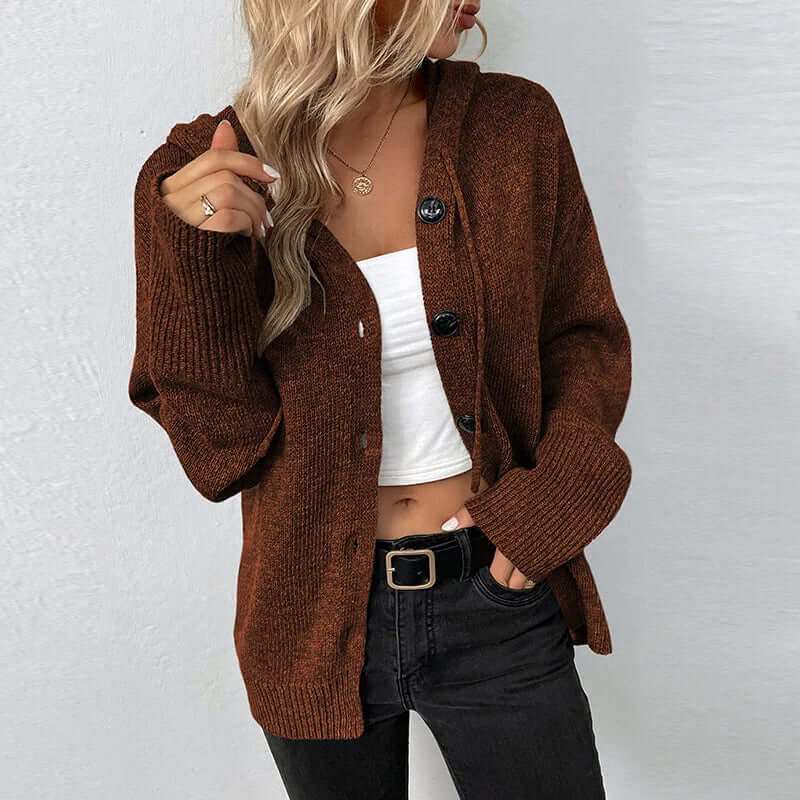 Verity | Cardigan Camel Knit Button-Front Relaxed Fit for Women
