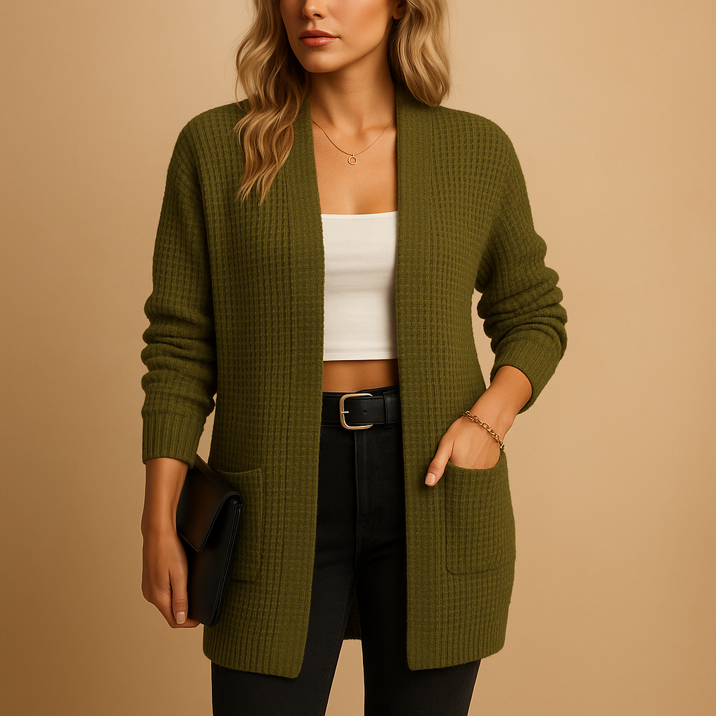 Phoebe | Cardigan Grey Acrylic Textured Knit Open Front for Women