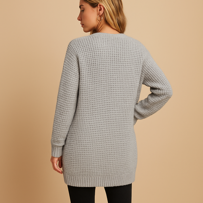 Phoebe | Cardigan Grey Acrylic Textured Knit Open Front for Women