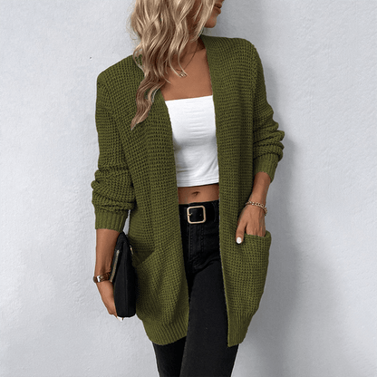 Susannah | Cardigan Grey Waffle Knit Open Front Relaxed Fit for Women