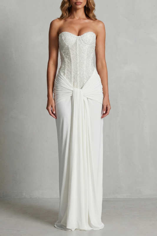 Camellia | Maxi Wedding Dress White Embellished Corset Draped for Women