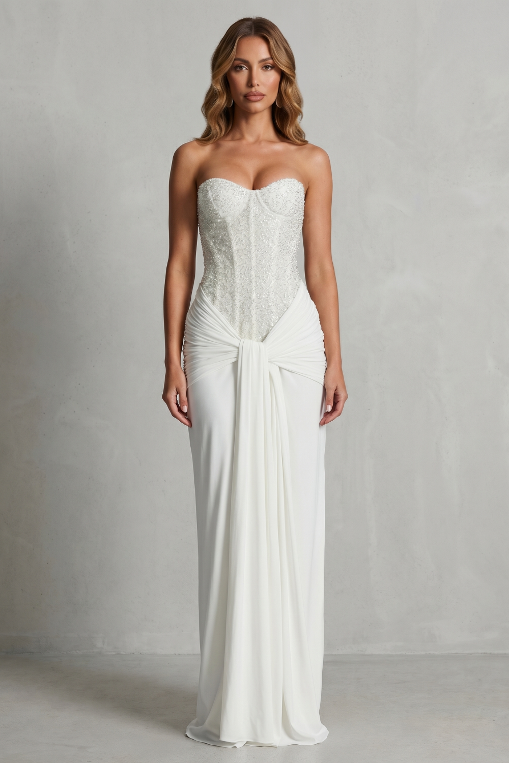 Camellia | Maxi Wedding Dress White Embellished Corset Draped for Women
