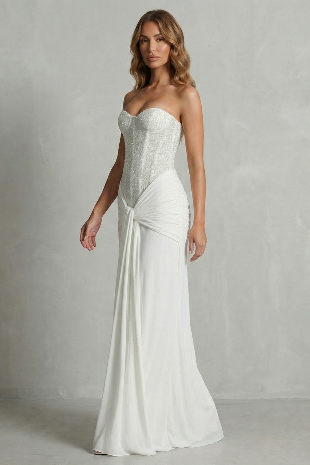 Camellia | Maxi Wedding Dress White Embellished Corset Draped for Women