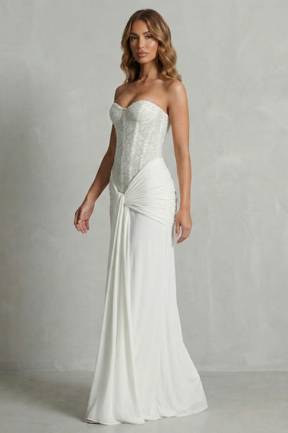 Camellia | Maxi Wedding Dress White Embellished Corset Draped for Women