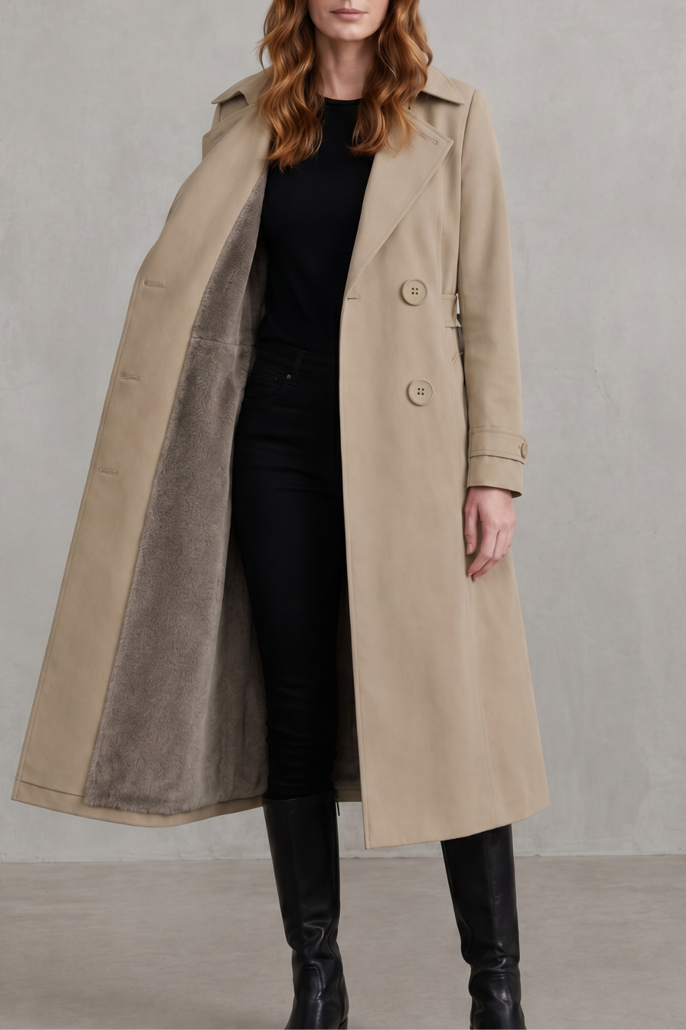 Phoebe | Trench Coat Camel Faux Fur-Lined Double-Breasted for Women