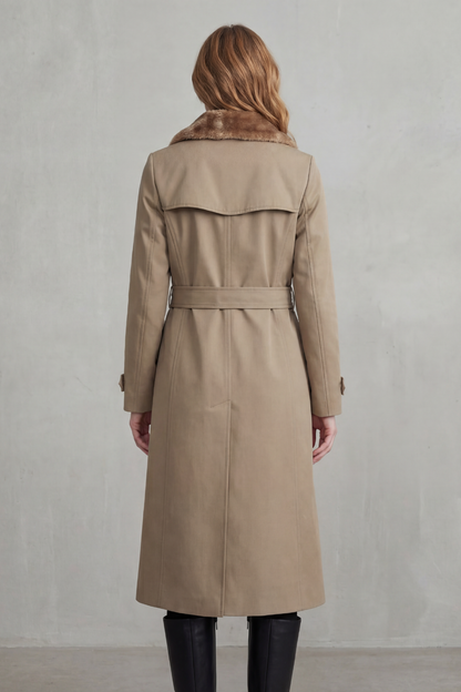 Phoebe | Trench Coat Camel Faux Fur-Lined Double-Breasted for Women