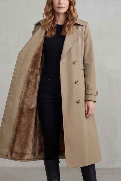 Phoebe | Trench Coat Camel Faux Fur-Lined Double-Breasted for Women