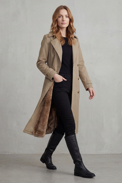 Phoebe | Trench Coat Camel Faux Fur-Lined Double-Breasted for Women