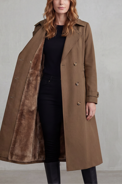 Phoebe | Trench Coat Camel Faux Fur-Lined Double-Breasted for Women