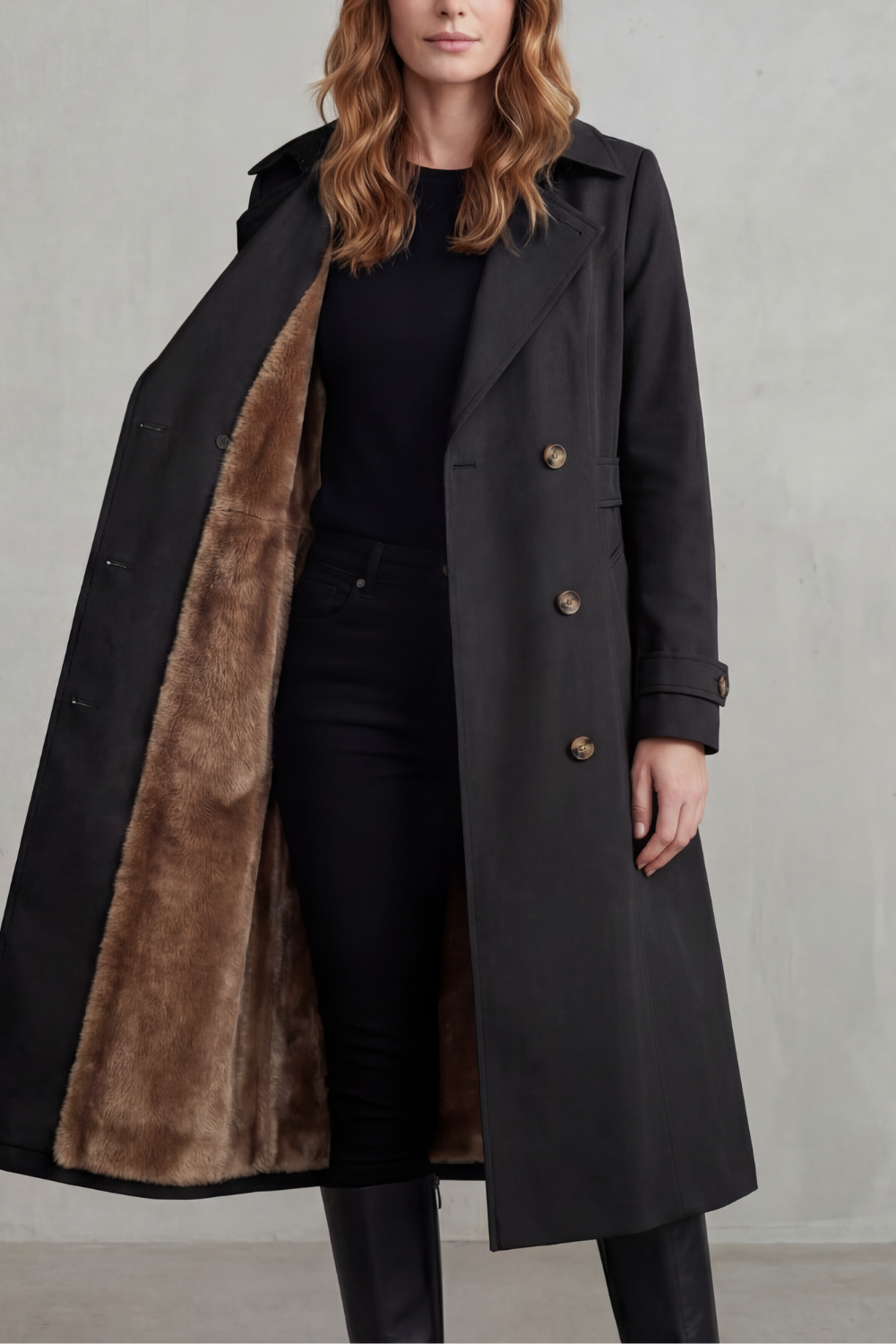 Phoebe | Trench Coat Camel Faux Fur-Lined Double-Breasted for Women