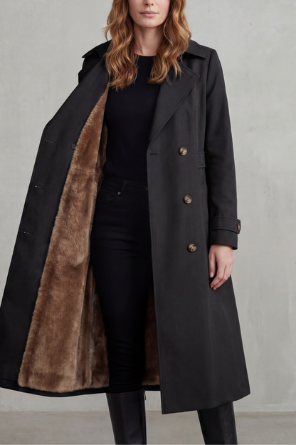 Phoebe | Trench Coat Camel Faux Fur-Lined Double-Breasted for Women