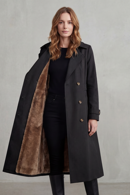Phoebe | Trench Coat Camel Faux Fur-Lined Double-Breasted for Women