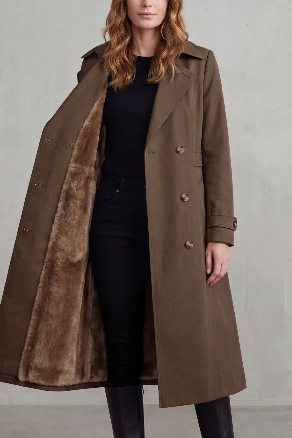 Phoebe | Trench Coat Camel Faux Fur-Lined Double-Breasted for Women