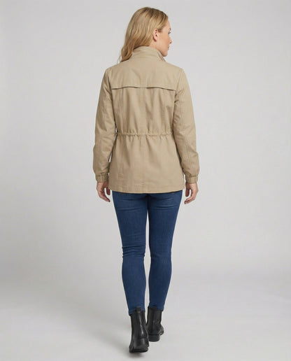Lydia | Utility Jacket Stone Cotton Drawstring Waist for Women