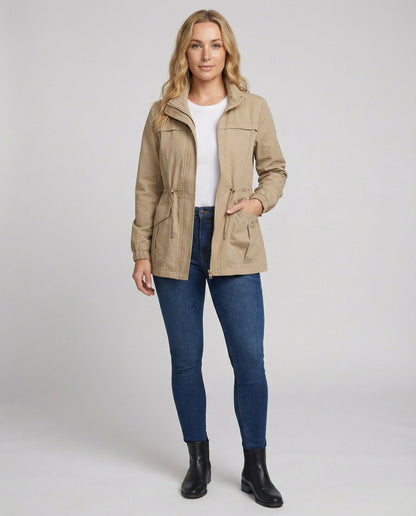 Lydia | Utility Jacket Stone Cotton Drawstring Waist for Women