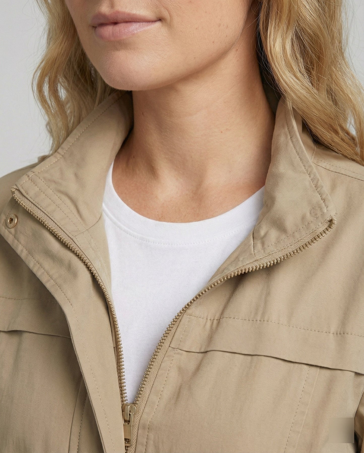 Lydia | Utility Jacket Stone Cotton Drawstring Waist for Women