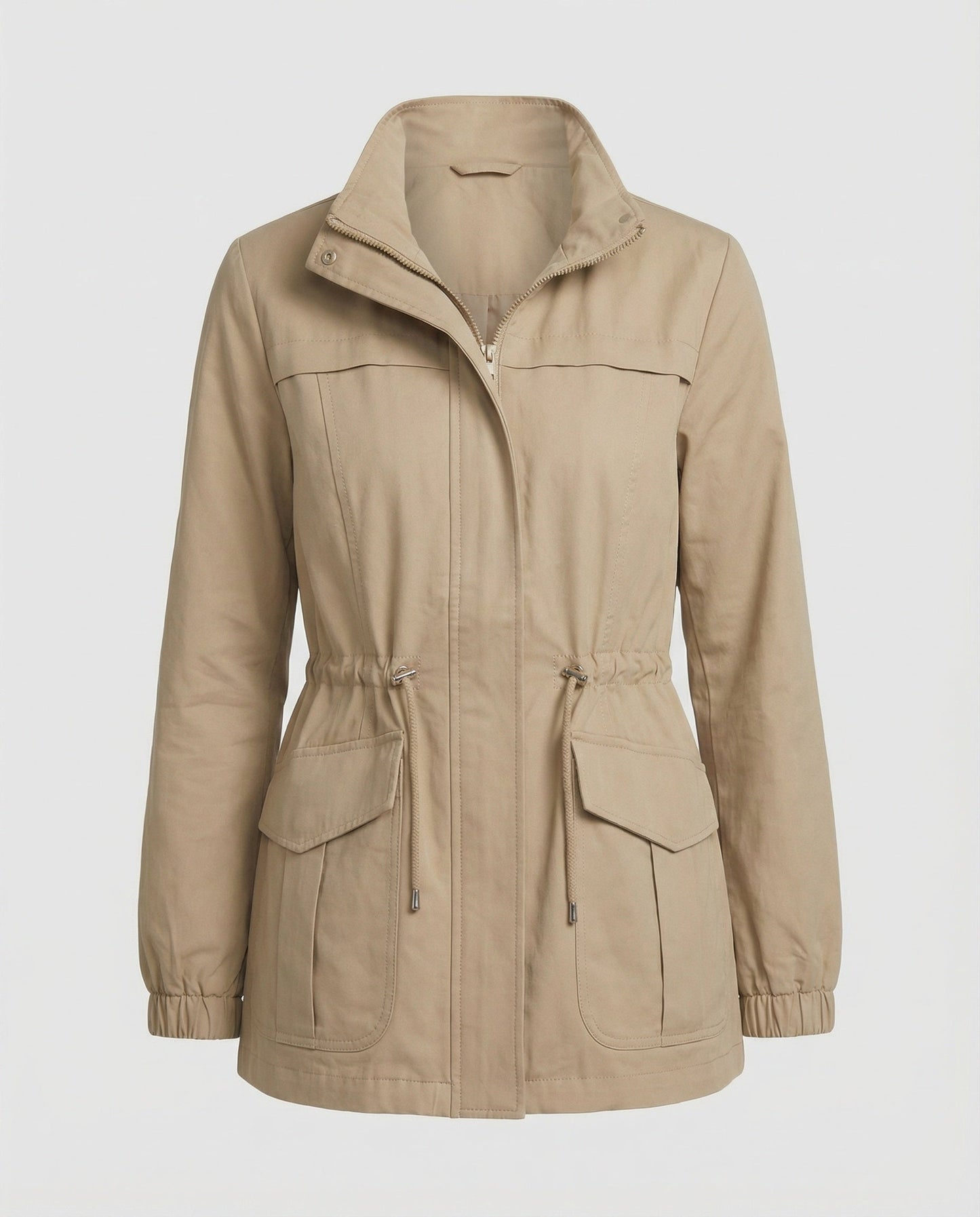 Lydia | Utility Jacket Stone Cotton Drawstring Waist for Women