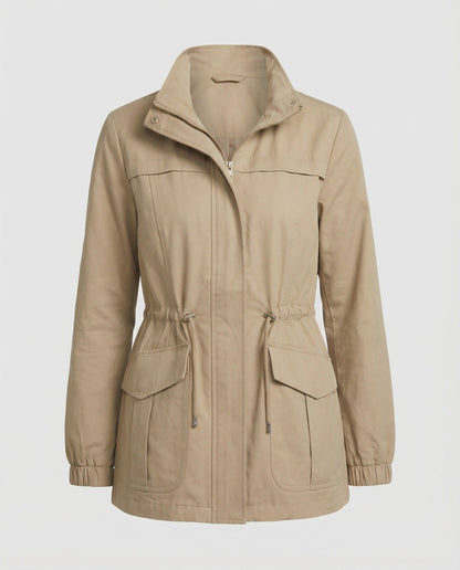 Lydia | Utility Jacket Stone Cotton Drawstring Waist for Women