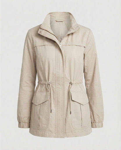Lydia | Utility Jacket Stone Cotton Drawstring Waist for Women