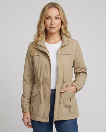 Lydia | Utility Jacket Stone Cotton Drawstring Waist for Women