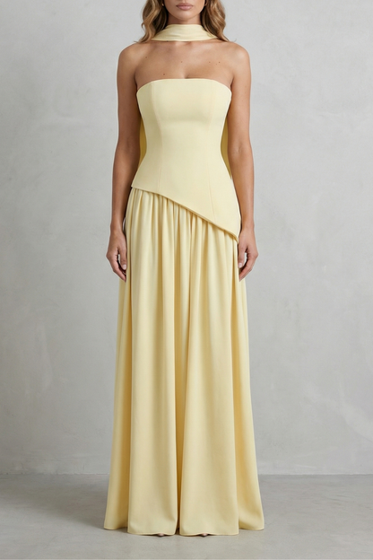 Felice | Maxi Dress Butter Yellow Strapless Sculpted Draped for Women